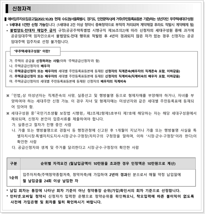 수원 공공임대아파트 신청자격