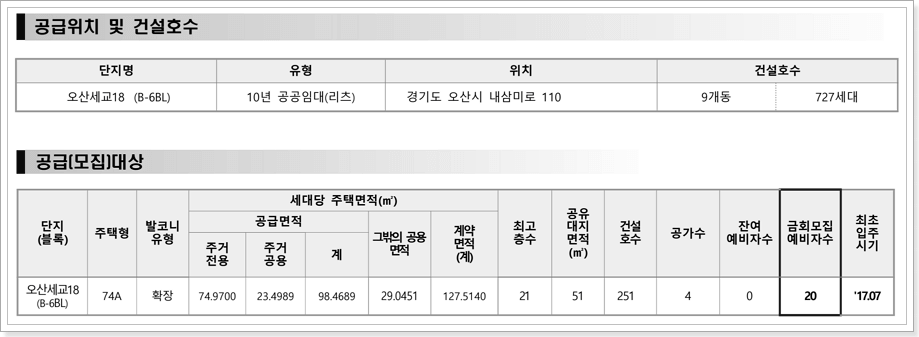 오산세교18단지 분양전환 10년 공공임대주택(리츠) 모집공고