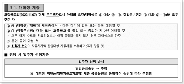 행복주택 대학생계층 신청자격