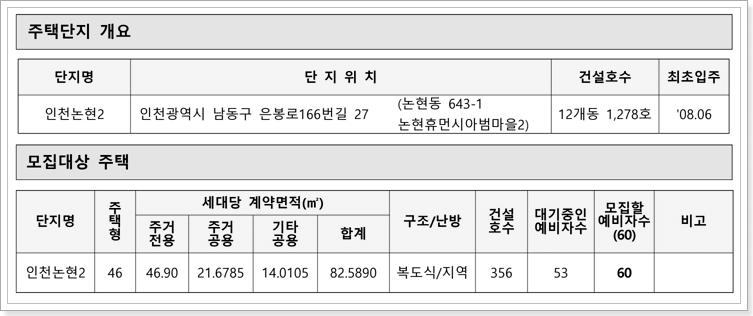 인천논현2단지 국민임대 모집공고