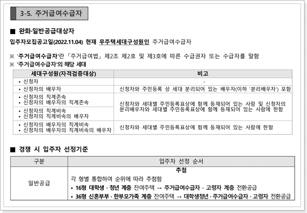 행복주택 주거급여수급자 신청자격