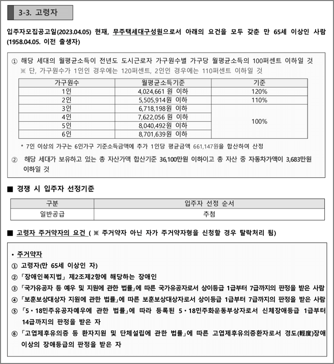 하남미사 C3블록 행복주택 고령자 신청자격