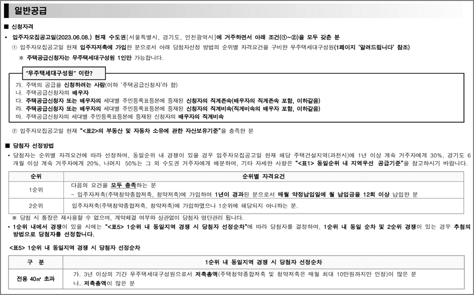 일반공급 신청자격